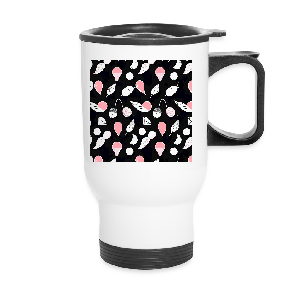 Thermobecher mit Tragegriff, Fliegende Schwänze - Weiß