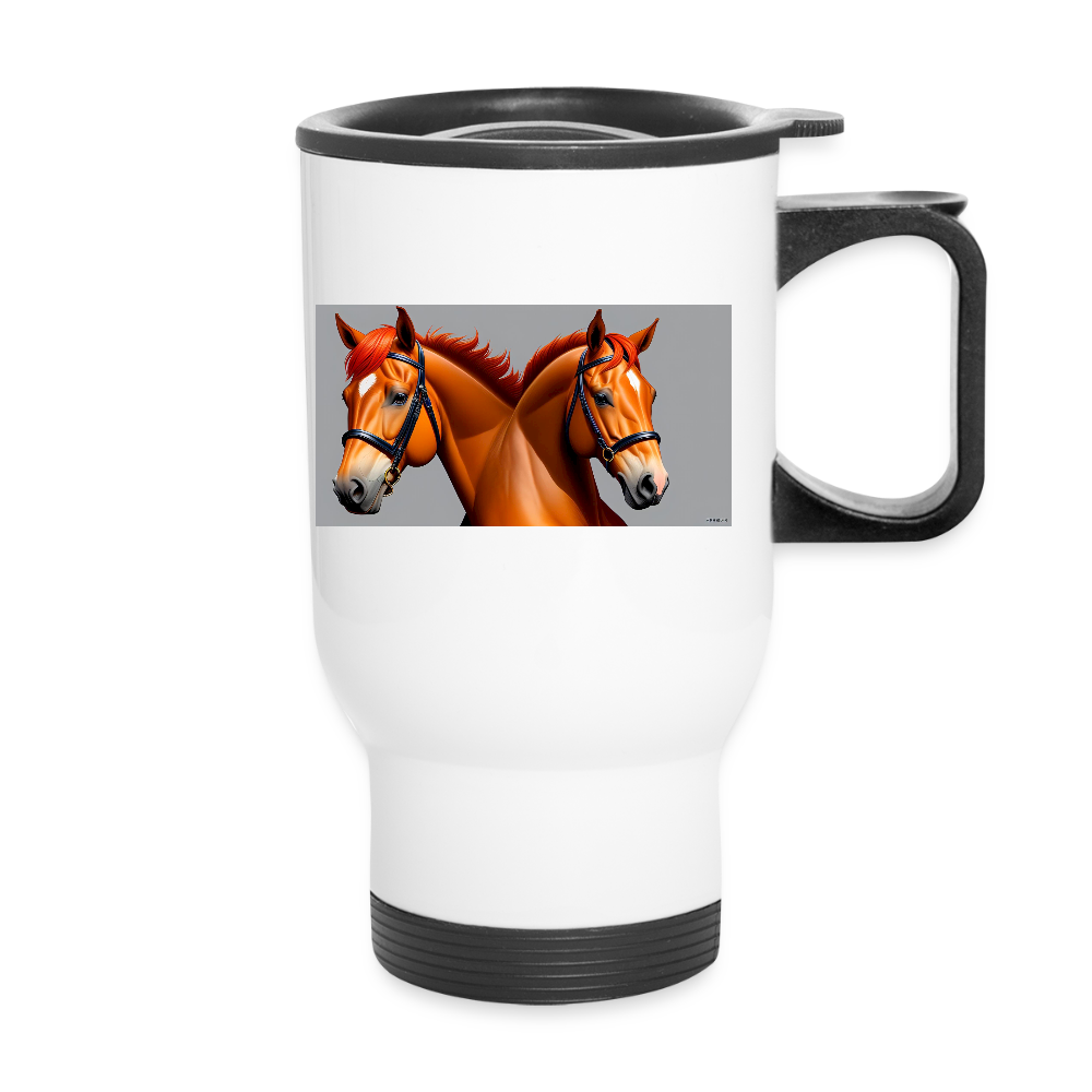 Thermobecher mit Tragegriff, Pferde 2 - Weiß