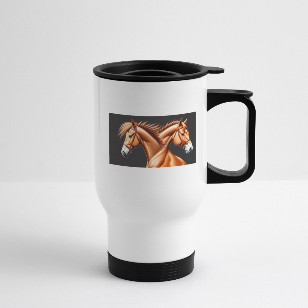 Thermobecher mit Tragegriff, Das fliegende Schwein bei den Fischen - Weiß