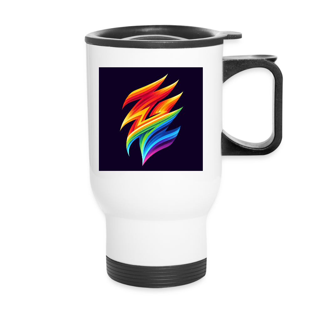 Thermobecher mit Tragegriff, Rainbow Blitz - Weiß