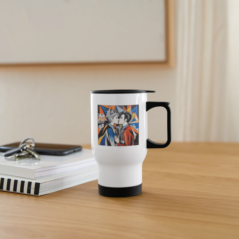 Thermobecher mit Tragegriff, Explosive Liebe - Weiß