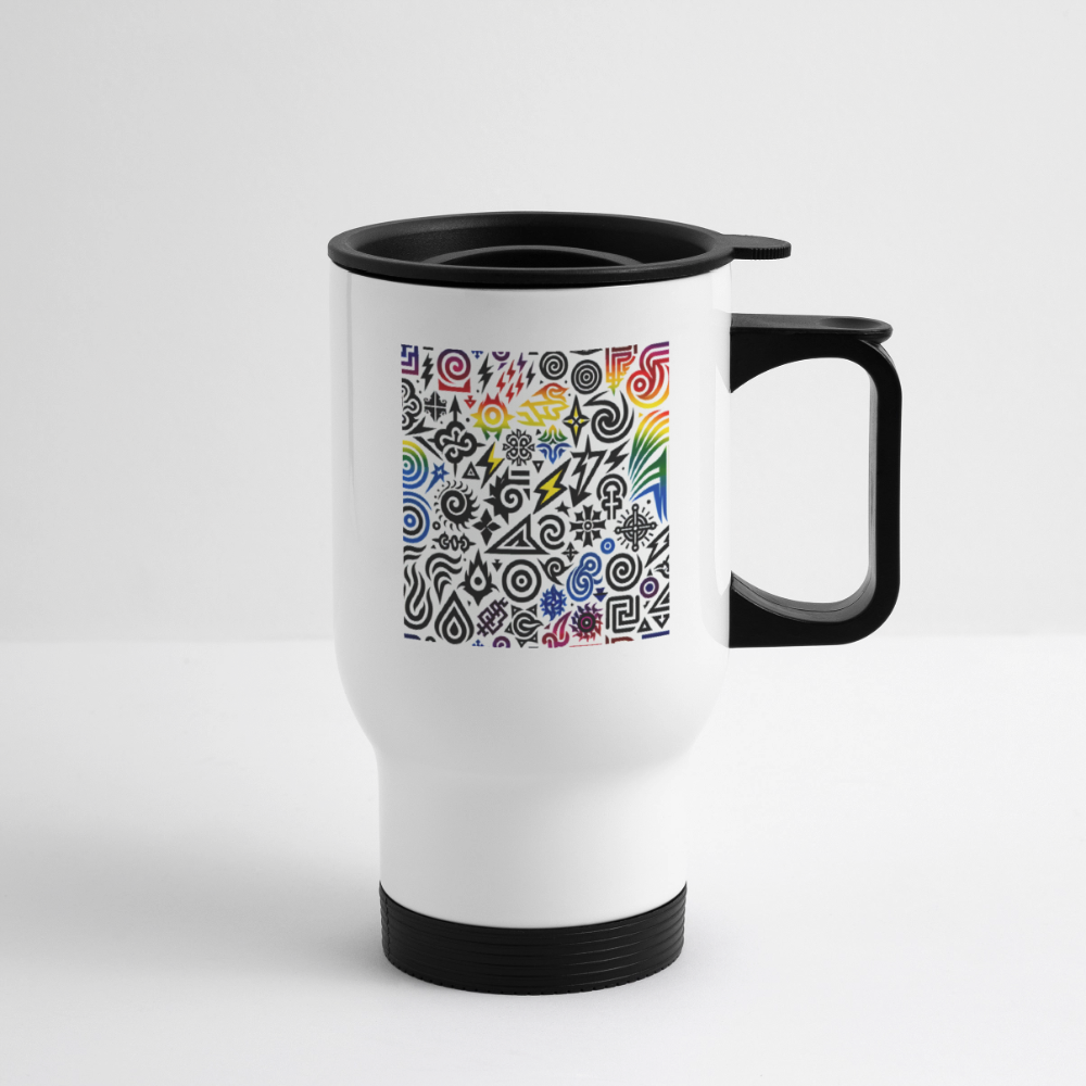 Thermobecher mit Tragegriff, Grafik - Weiß