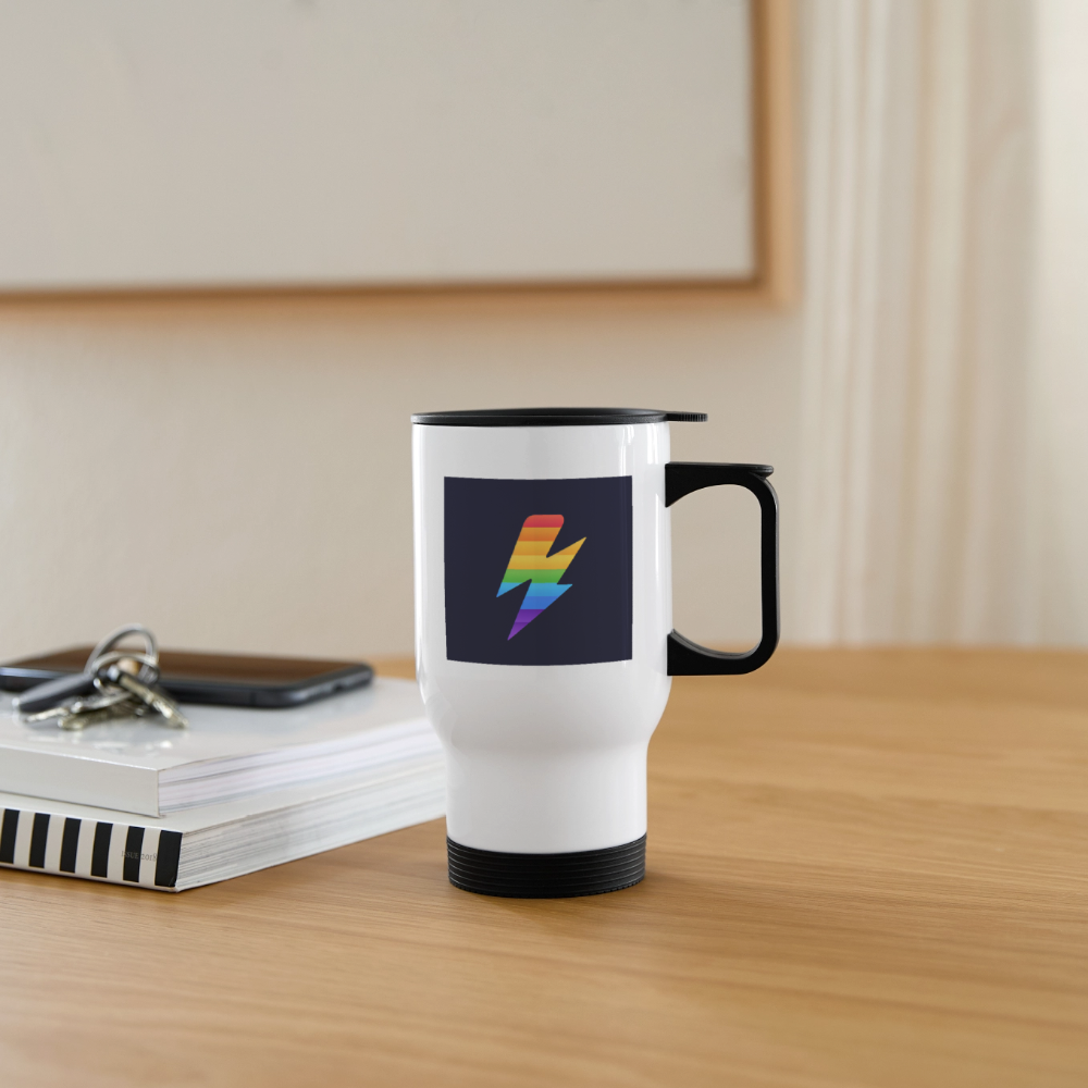 Thermobecher mit Tragegriff, Rainbow Blitz 2 - Weiß