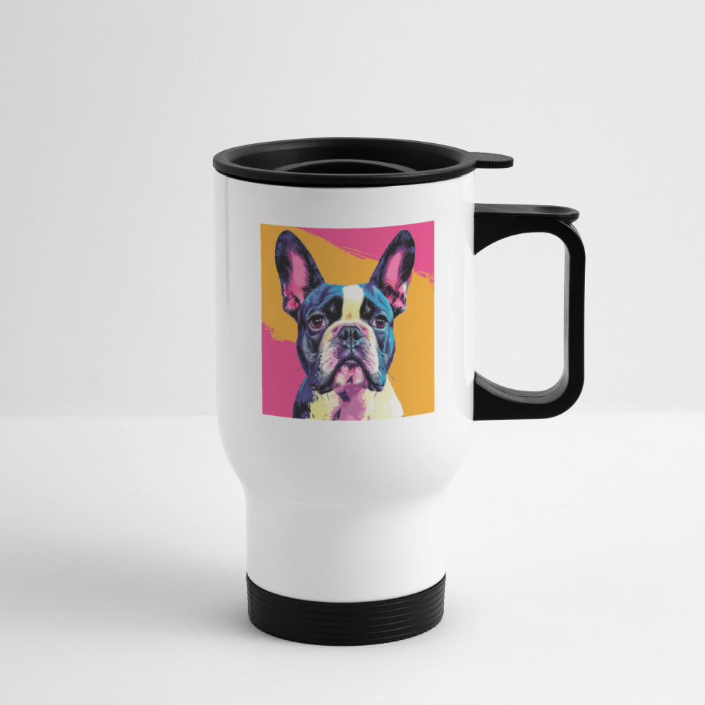 Thermobecher mit Tragegriff, Mops - Weiß