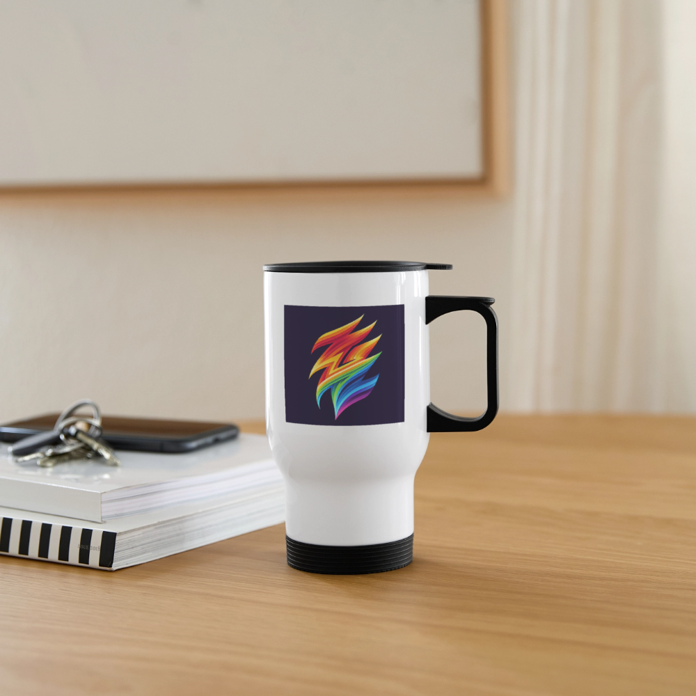 Thermobecher mit Tragegriff, Rainbow Blitz - Weiß