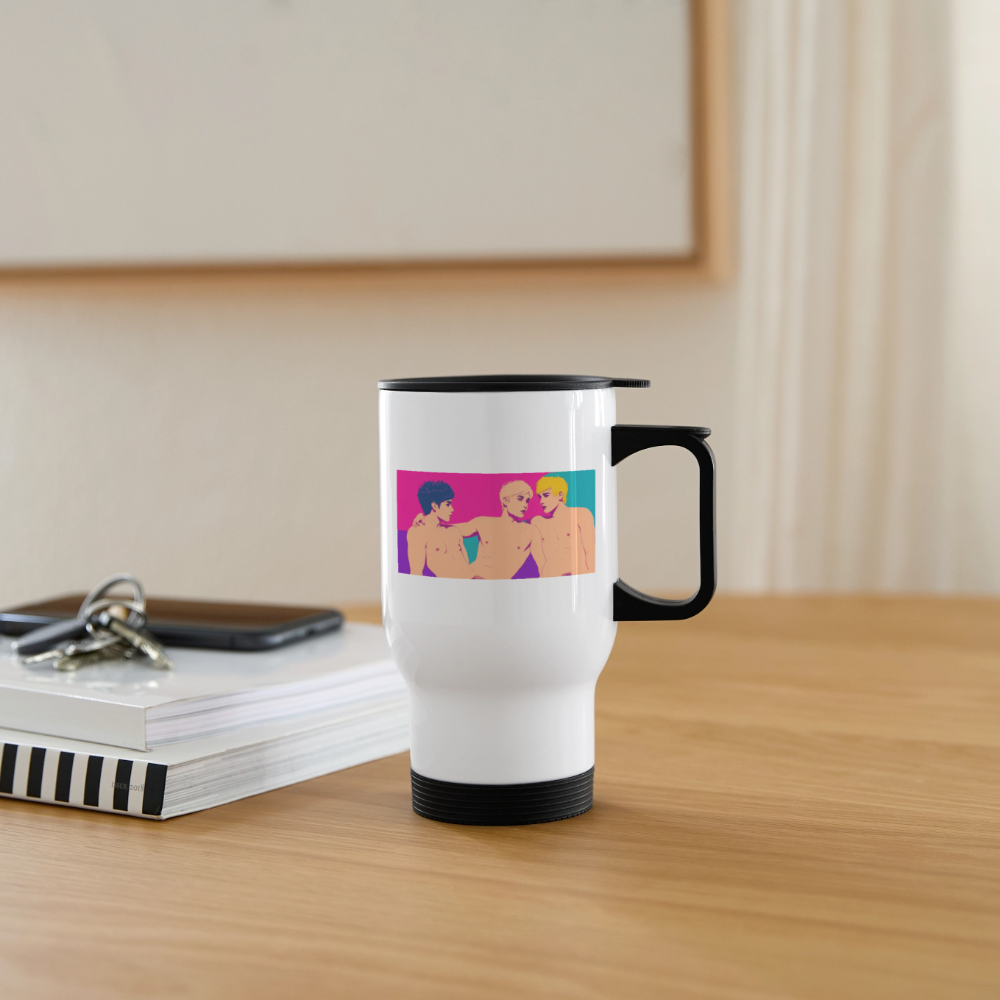 Thermobecher mit Tragegriff, Rainbow Blitz 2 - Weiß