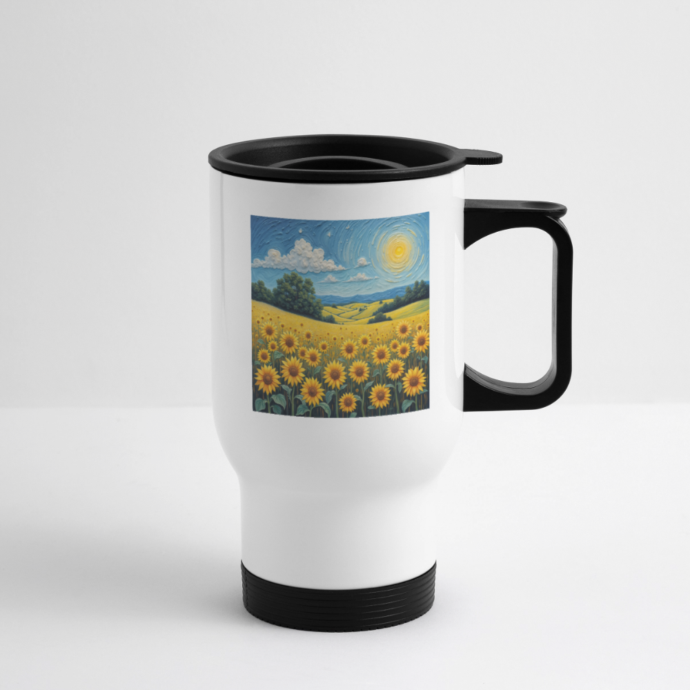Thermobecher mit Tragegriff, Sonnenblumen - Weiß