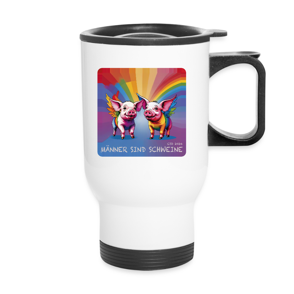 Thermobecher mit Tragegriff, Männer sind Schweine - Weiß