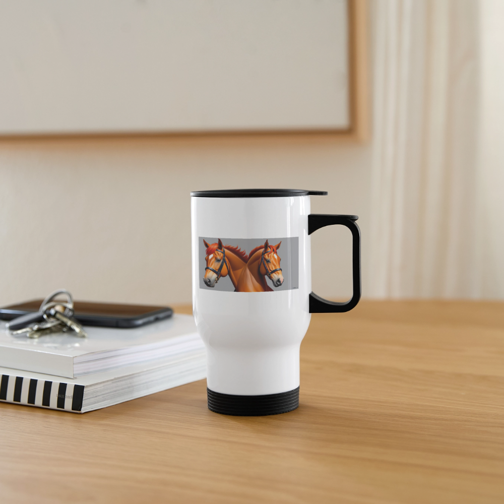 Thermobecher mit Tragegriff, Pferde 2 - Weiß