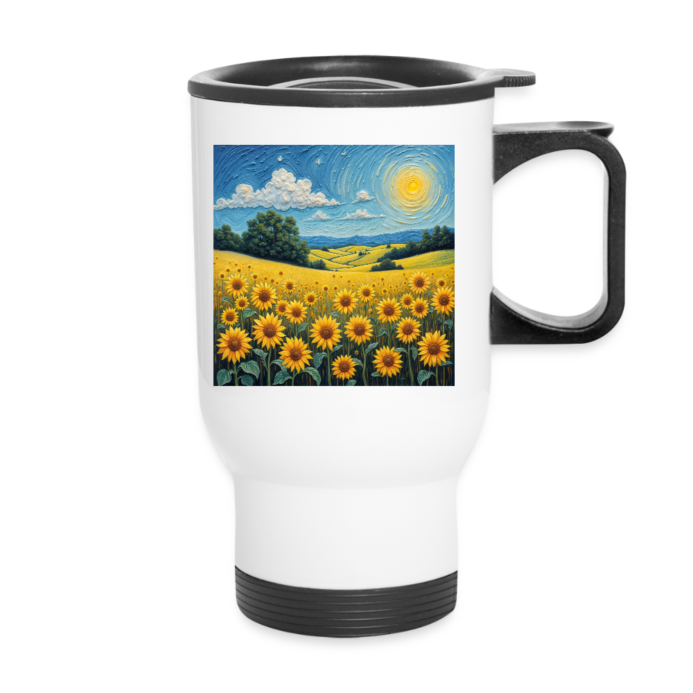 Thermobecher mit Tragegriff, Sonnenblumen - Weiß