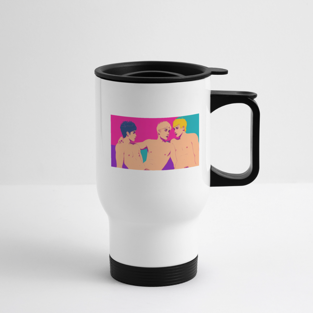 Thermobecher mit Tragegriff, Rainbow Blitz 2 - Weiß