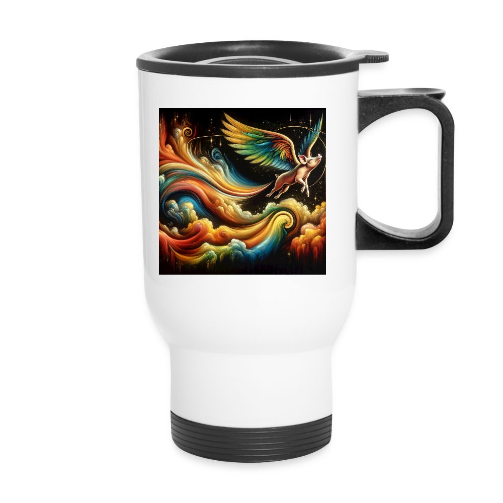 Thermobecher mit Tragegriff, Das apokalyptische fliegende Schwein - Weiß