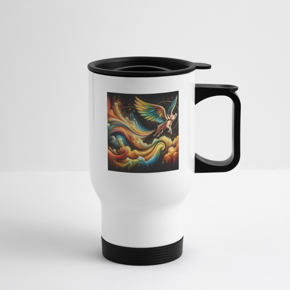 Thermobecher mit Tragegriff, Das apokalyptische fliegende Schwein - Weiß