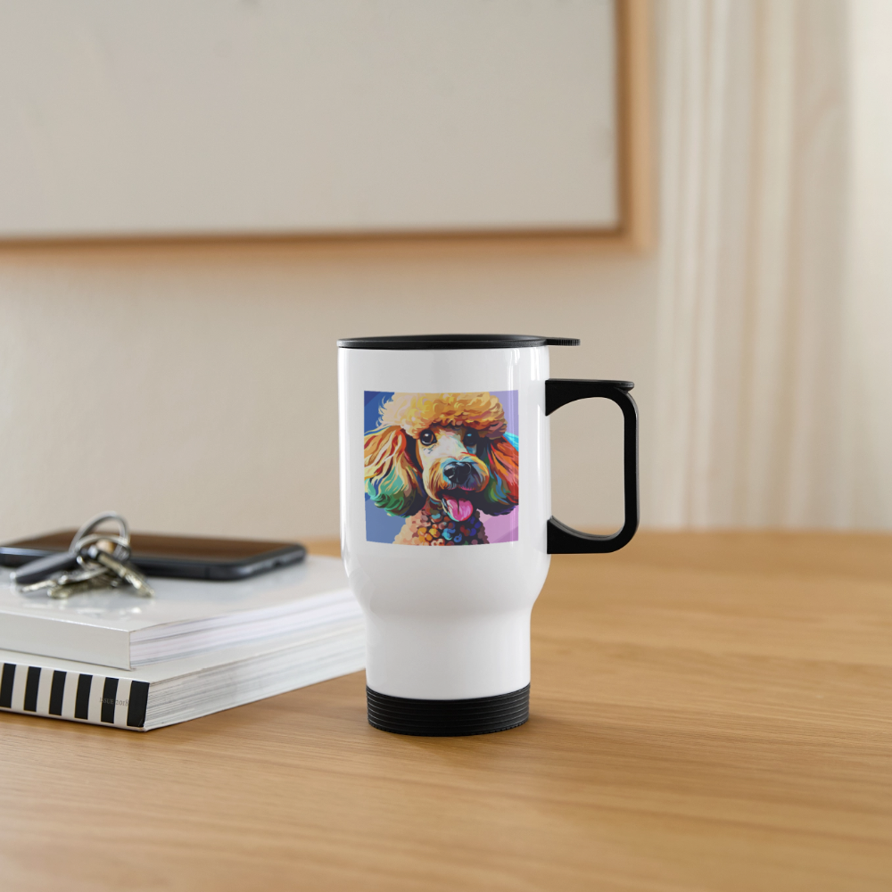 Thermobecher mit Tragegriff, Pudel bunt - Weiß