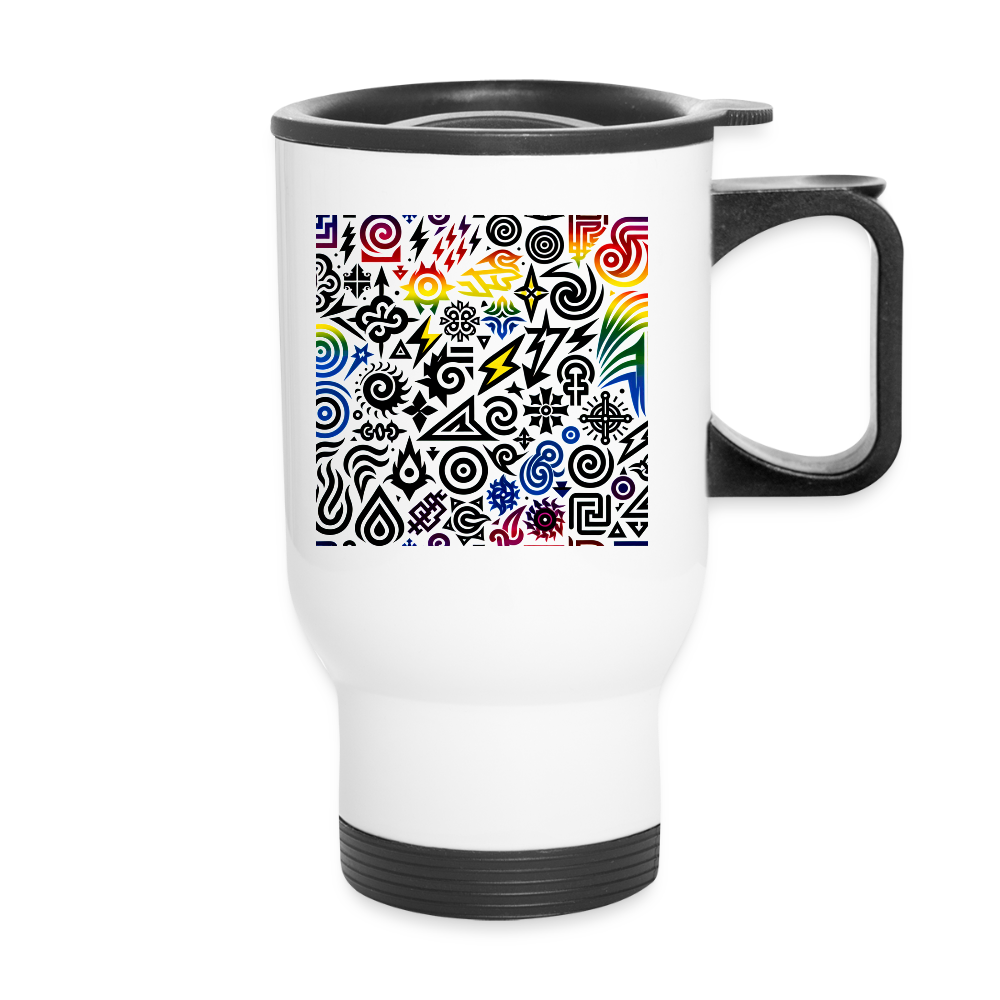 Thermobecher mit Tragegriff, Grafik - Weiß