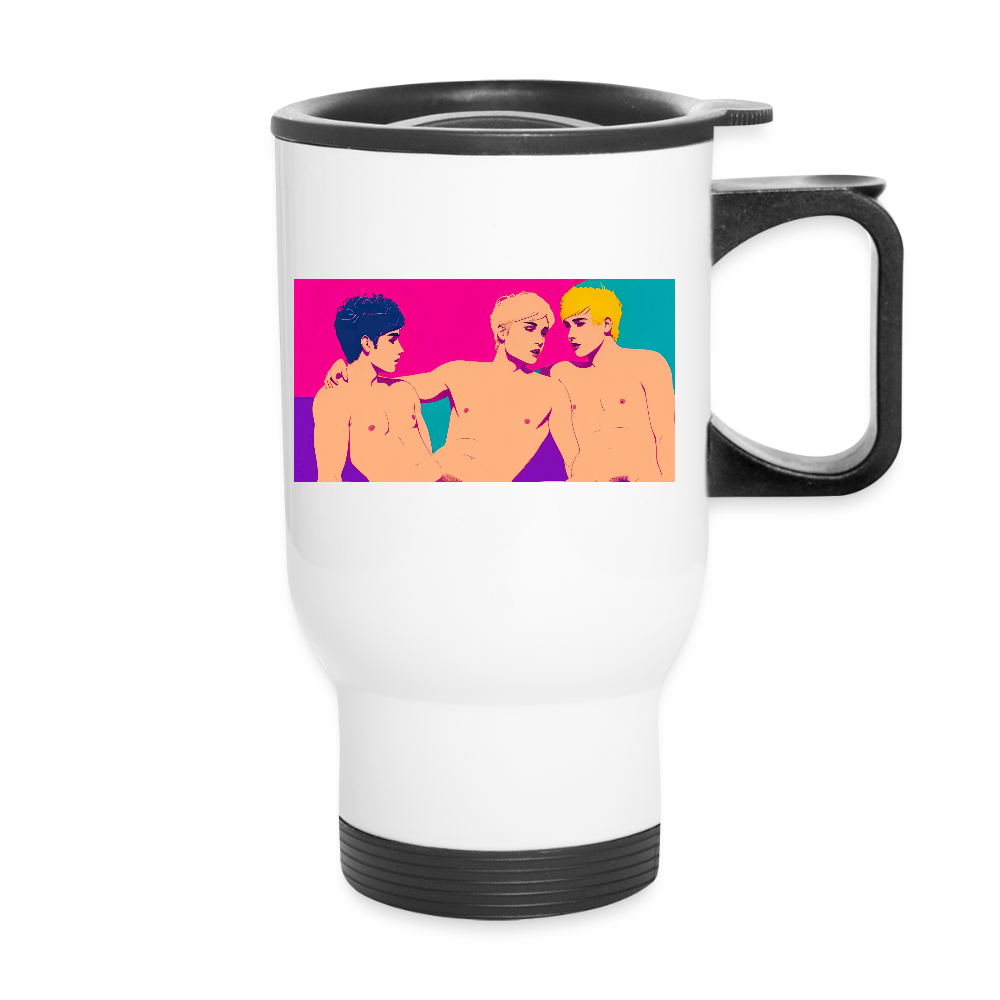 Thermobecher mit Tragegriff, Rainbow Blitz 2 - Weiß