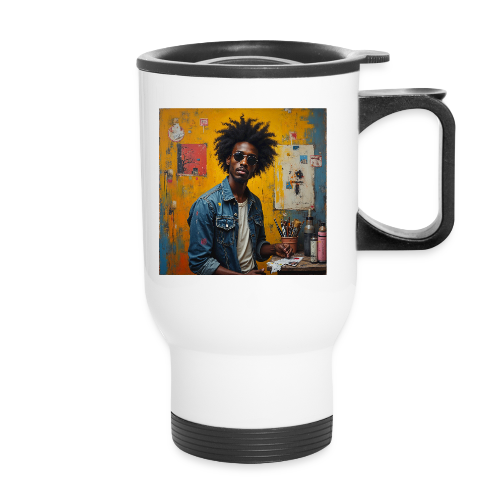 Thermobecher mit Tragegriff, Black Artist - Weiß