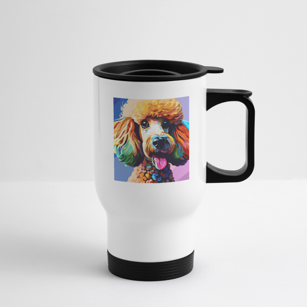 Thermobecher mit Tragegriff, Pudel bunt - Weiß