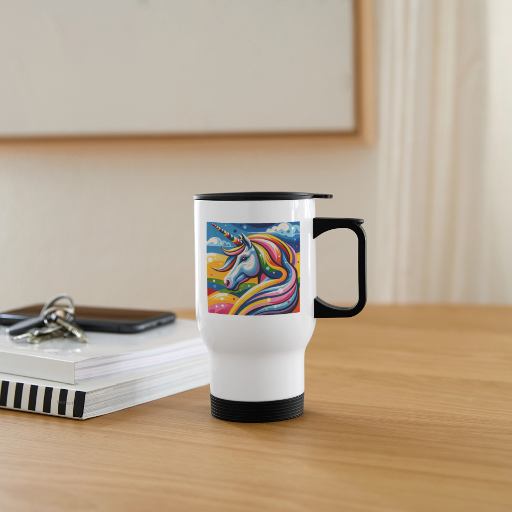 Thermobecher mit Tragegriff, Einhorn 2 - Weiß