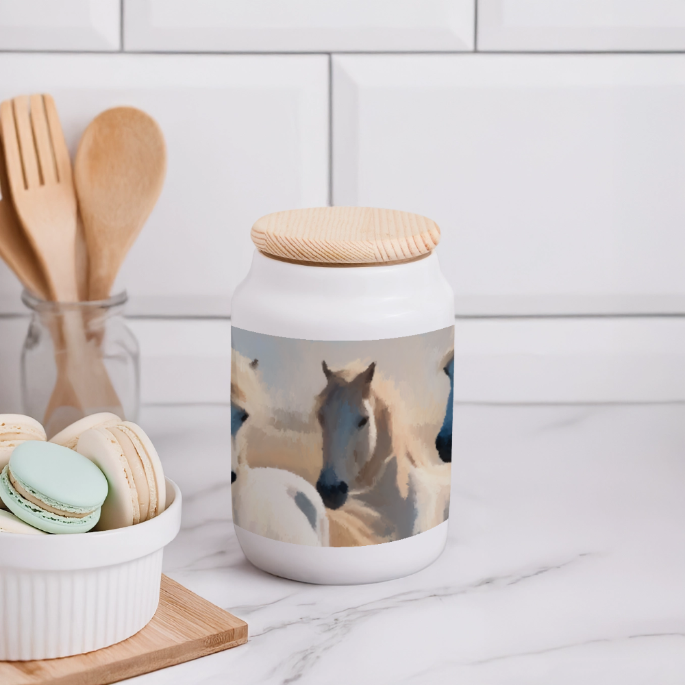 Keksdose mit Holzdeckel, Wilde weisse Pferde Camargue - Weiß