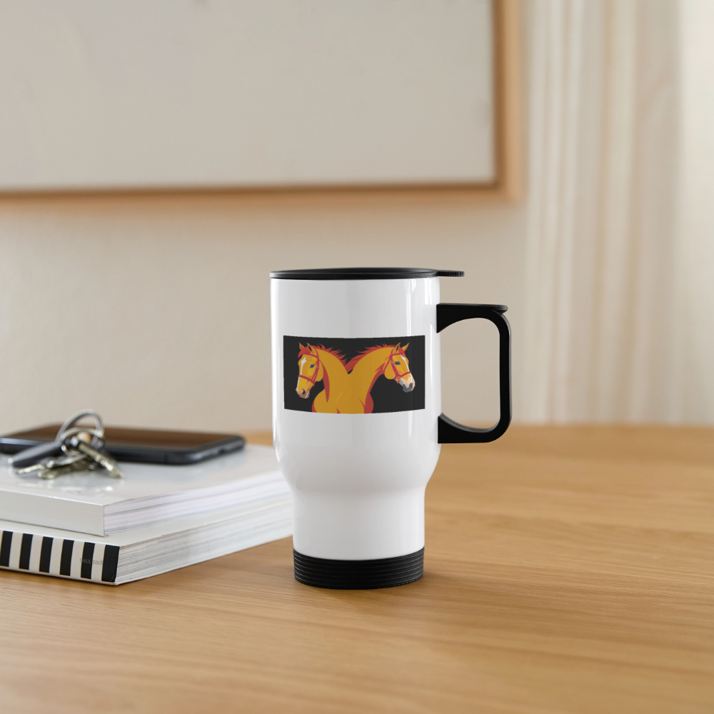 Thermobecher mit Tragegriff, Pferde 3 - Weiß
