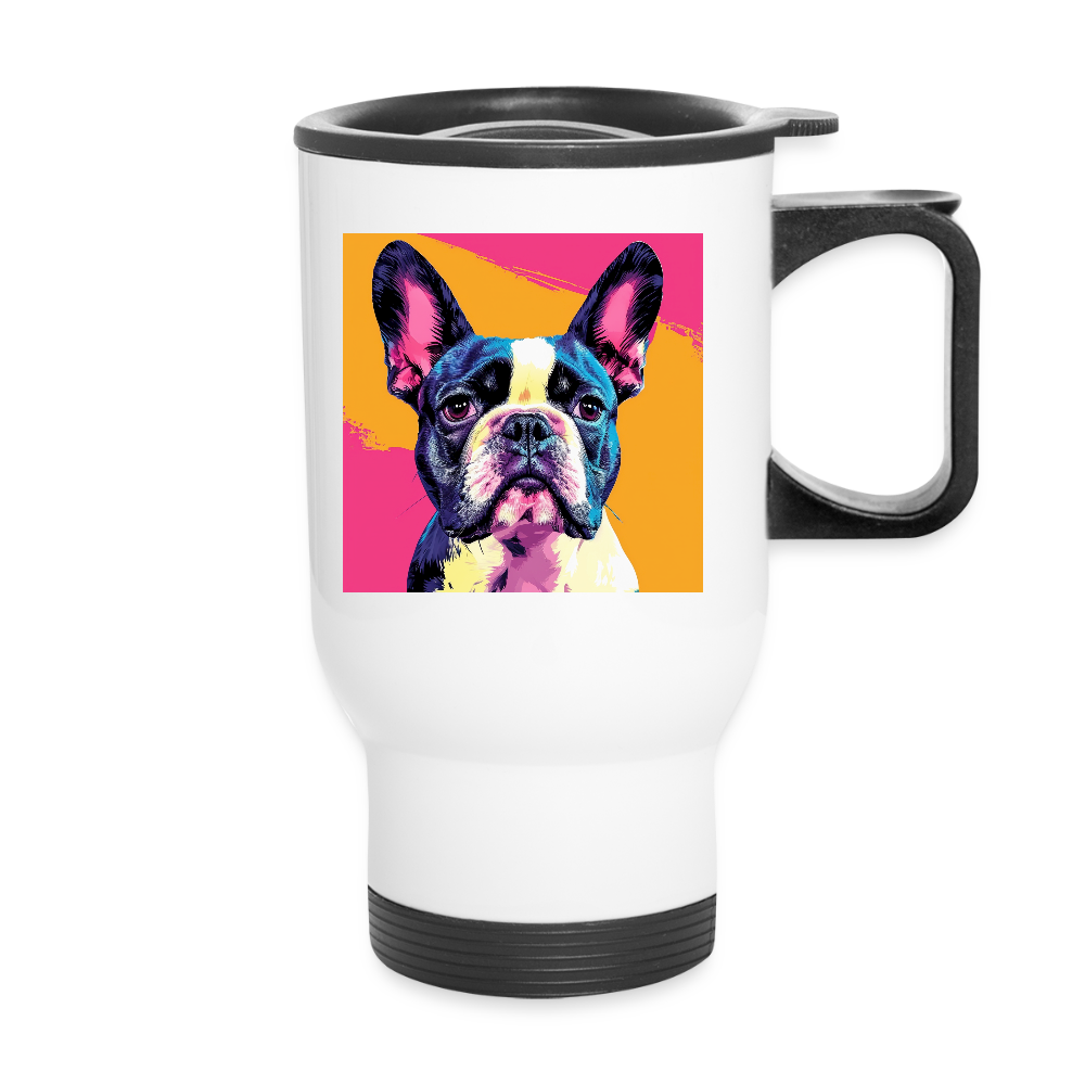 Thermobecher mit Tragegriff, Mops - Weiß