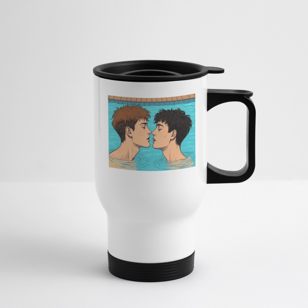 Thermobecher mit Tragegriff, Jungs im Pool 2 - Weiß