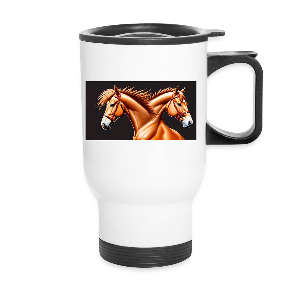 Thermobecher mit Tragegriff, Pferde 1 - Weiß