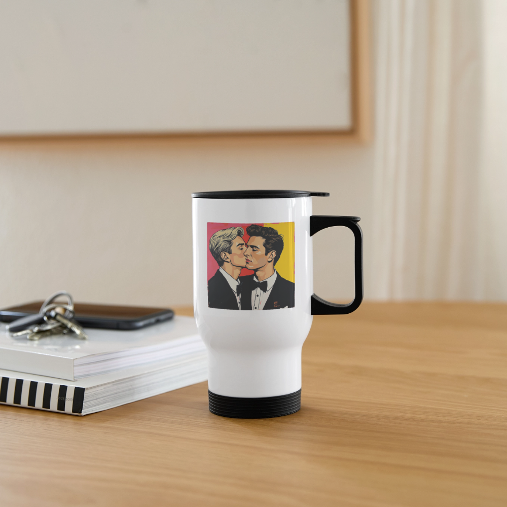 Thermobecher mit Tragegriff, Gay in Hollywood - Weiß