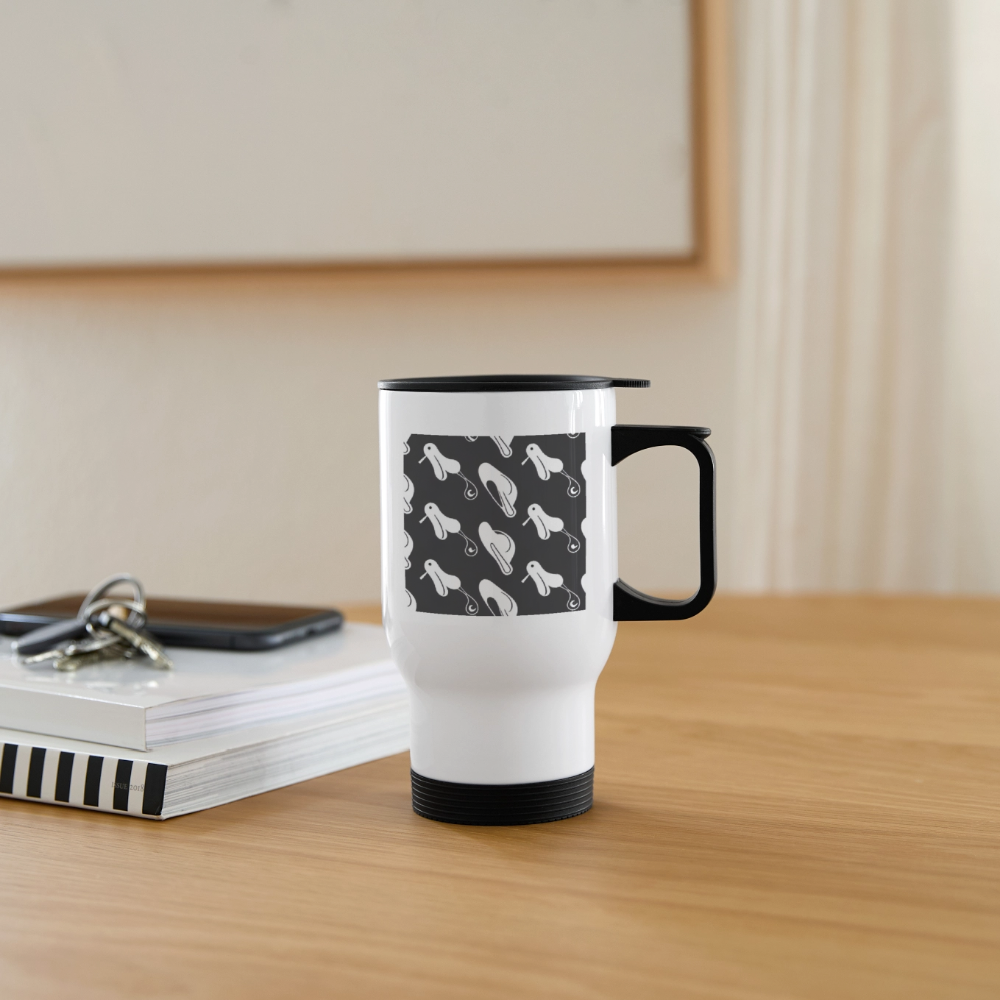 Thermobecher mit Tragegriff, Black & White Grafik - Weiß