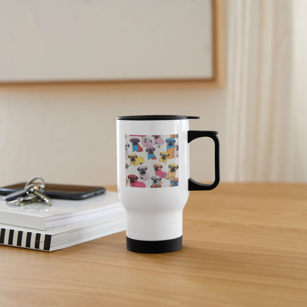 Thermobecher mit Tragegriff, Fliegende Schwänze - Weiß