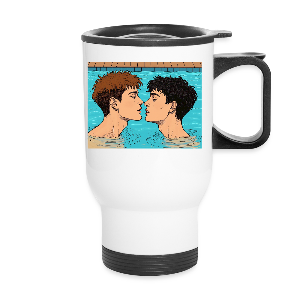 Thermobecher mit Tragegriff, Jungs im Pool 2 - Weiß