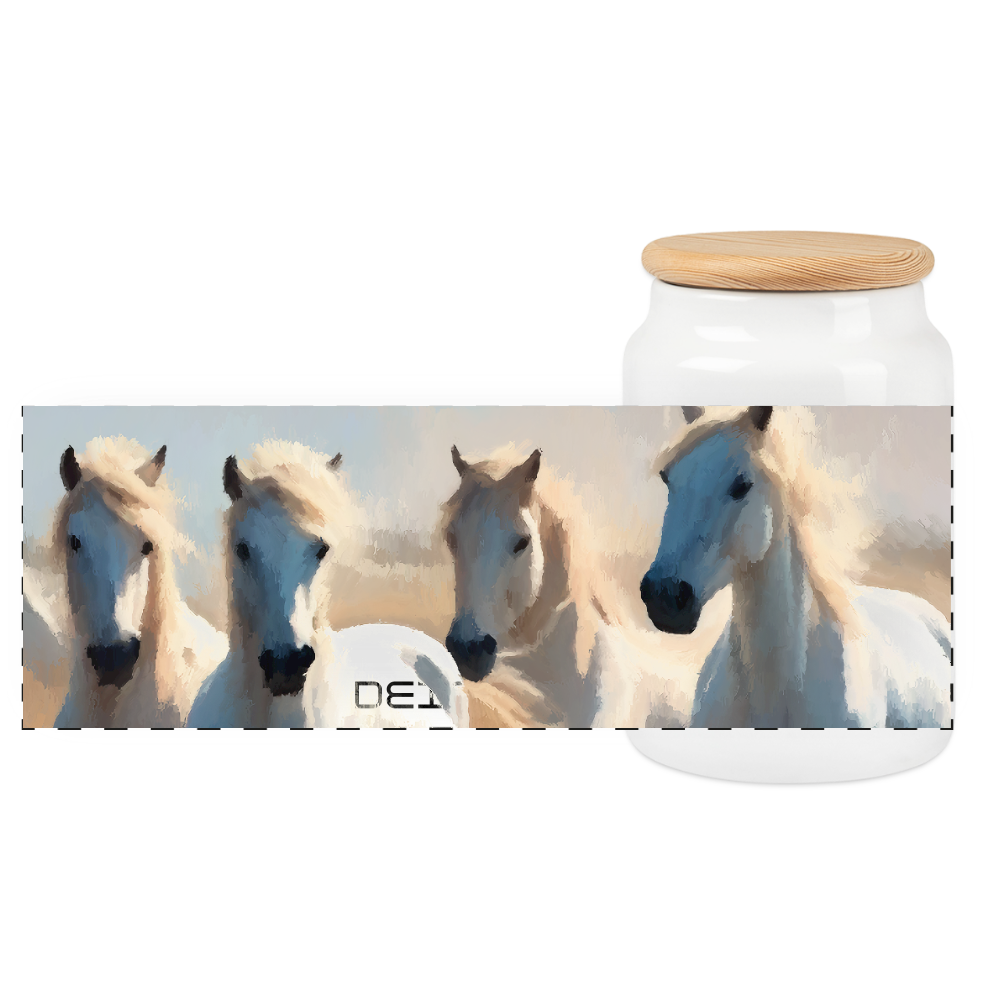 Keksdose mit Holzdeckel, Wilde weisse Pferde Camargue - Weiß