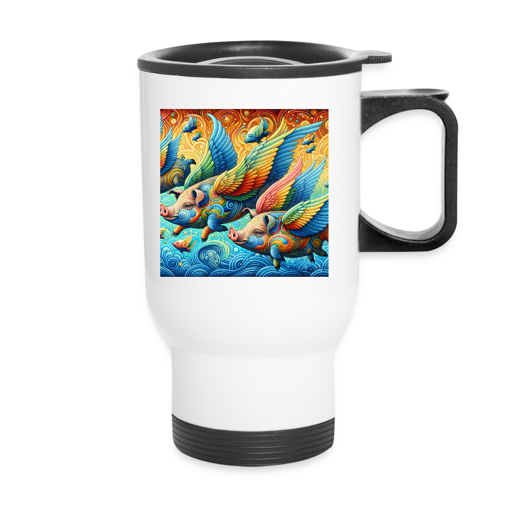 Thermobecher mit Tragegriff, Die apokalyptischen fliegenden Schweine 1 - Weiß