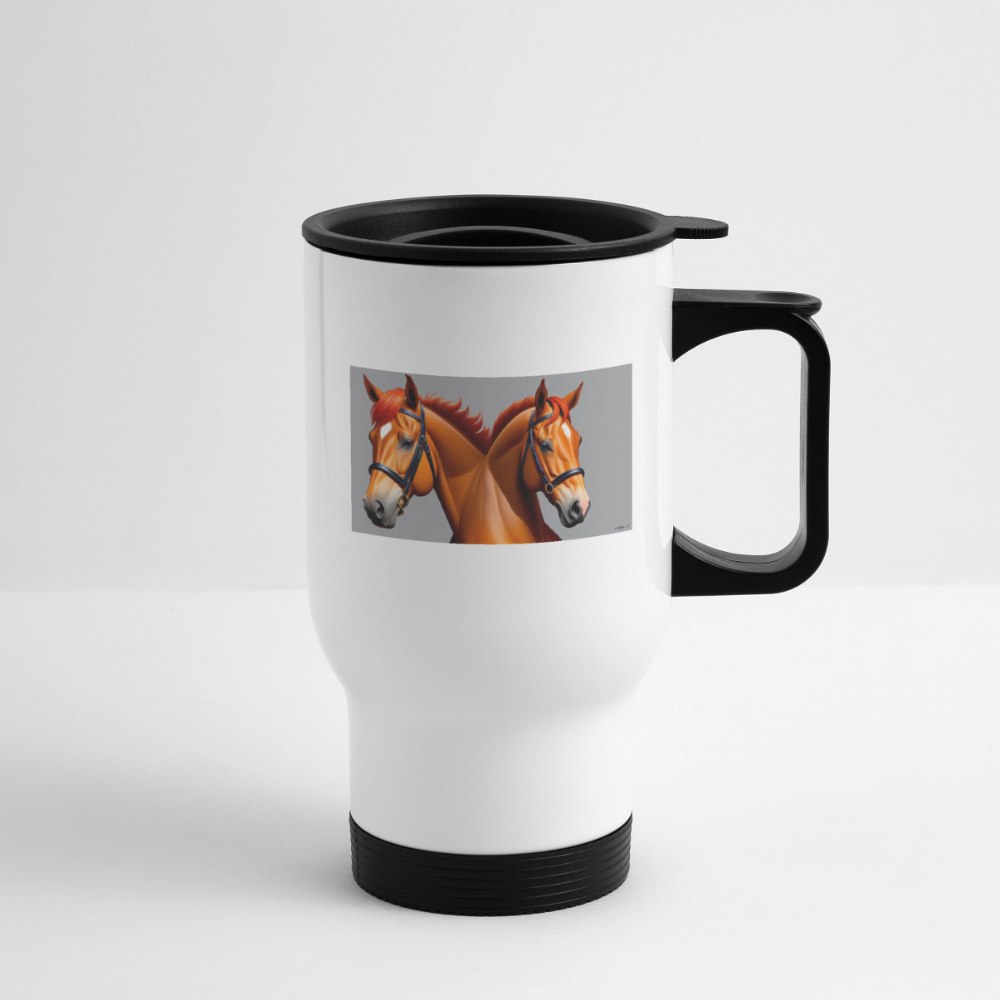 Thermobecher mit Tragegriff, Pferde 2 - Weiß