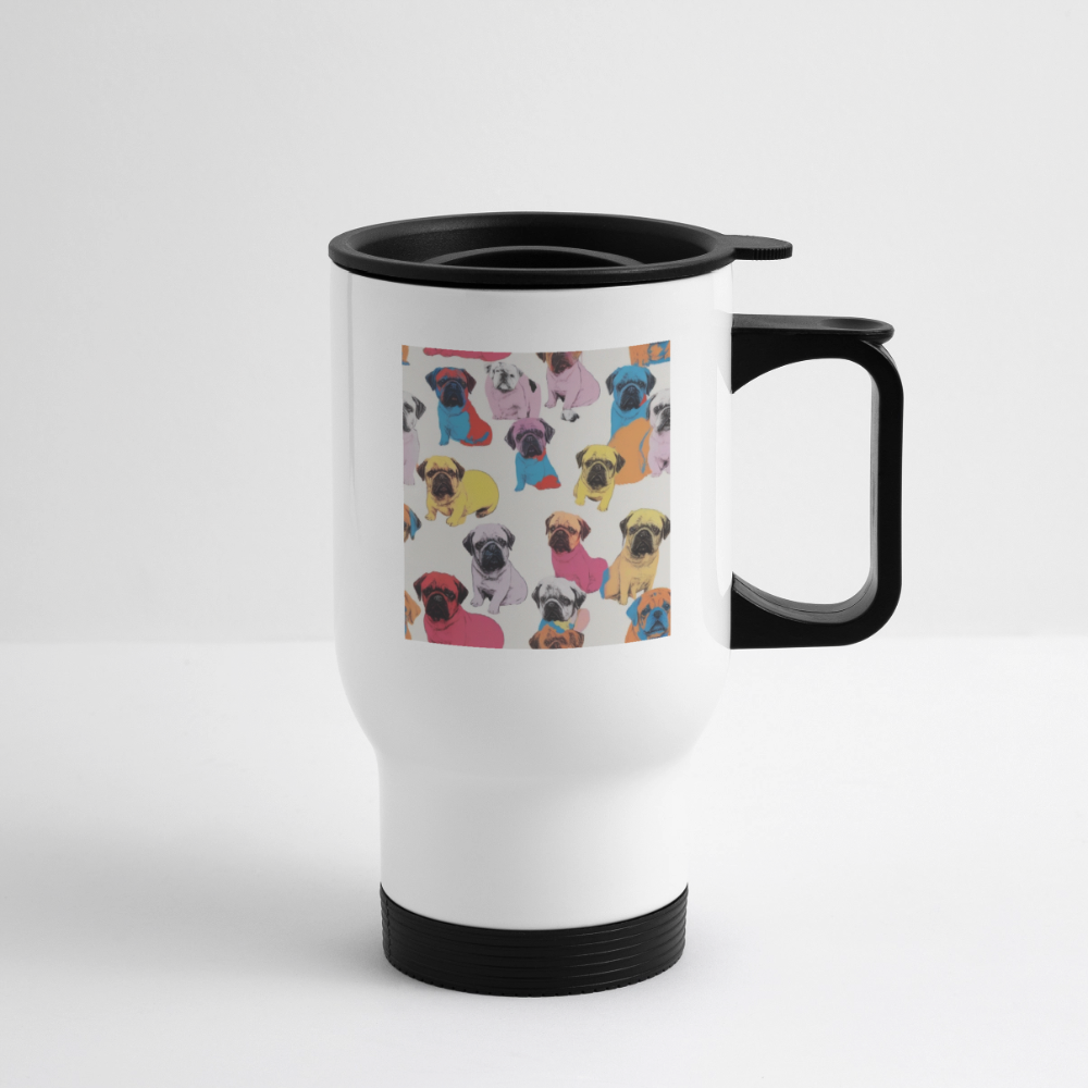 Thermobecher mit Tragegriff, Fliegende Schwänze - Weiß