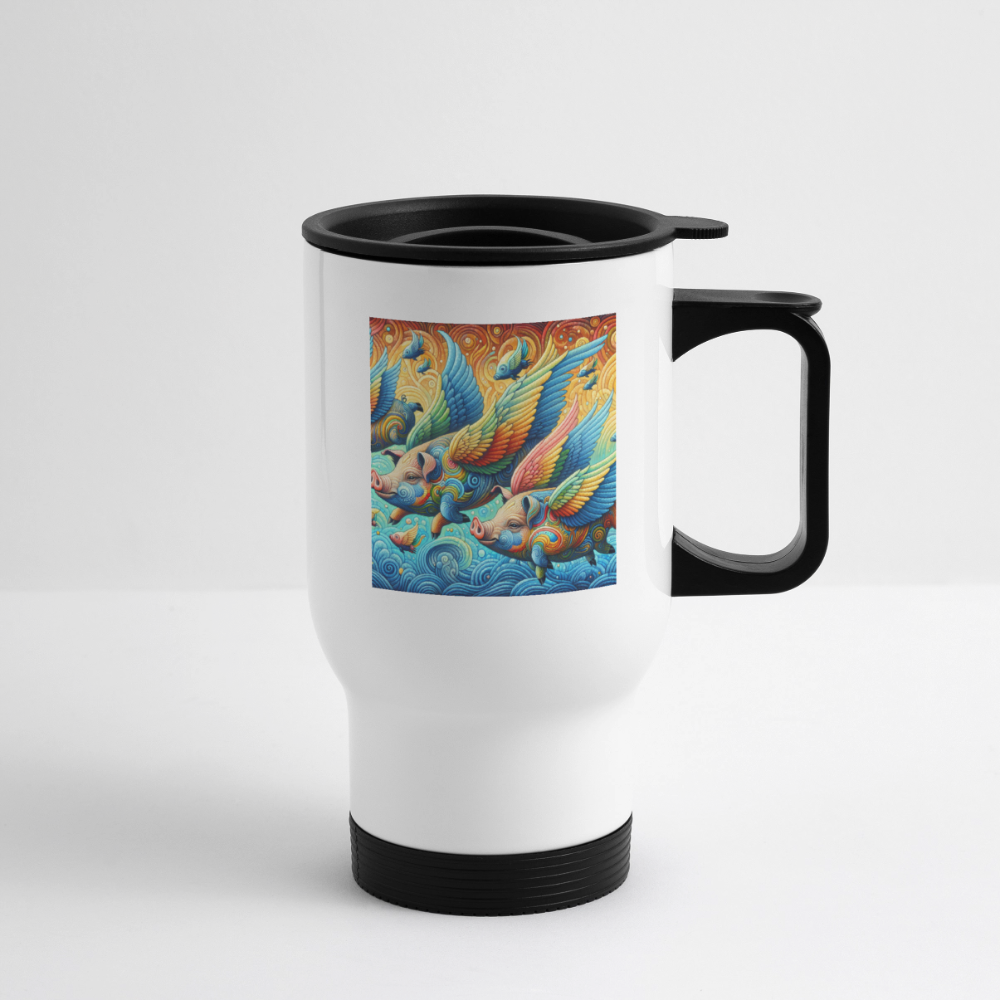 Thermobecher mit Tragegriff, Die apokalyptischen fliegenden Schweine 1 - Weiß