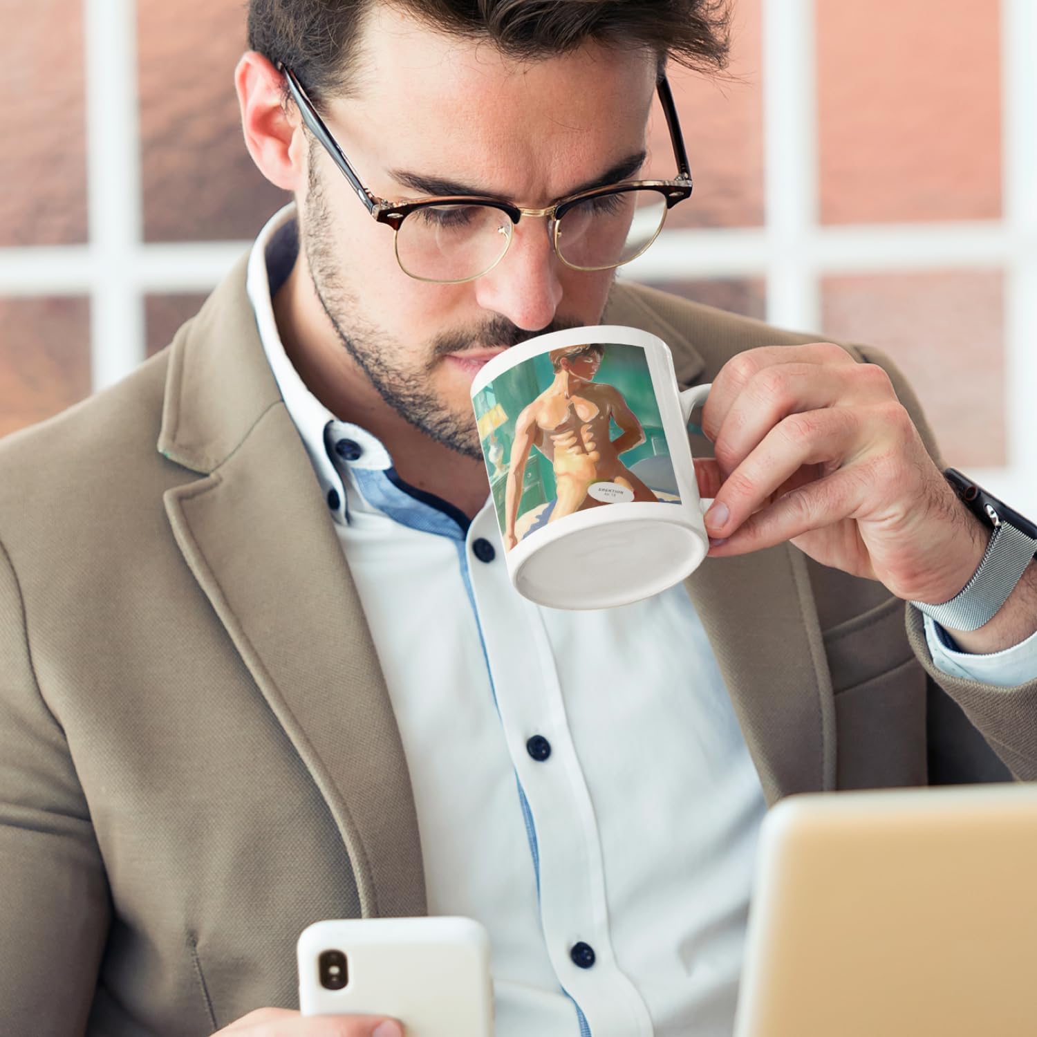 GALERIE SCHÖNE KÜNSTE - Die Tassen Collection, Special Edition Schwul Queer #24 - Kunst macht den Unterschied - Nackter schwuler Mann - Akt-Gemälde Penis, Erektion - Geschenk Sammeltasse