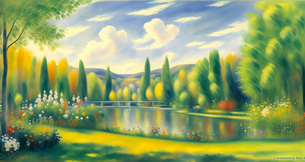 MUT ZUR KUNST - Ein impressionistischer Traum aus der Galerie Schöne Künste - Wandbild Kollektion Haus am See #15 - Fine Art hochwertiger Kunstdruck - Aufhängefertig Keilrahmen Holz - Panorama 40x20