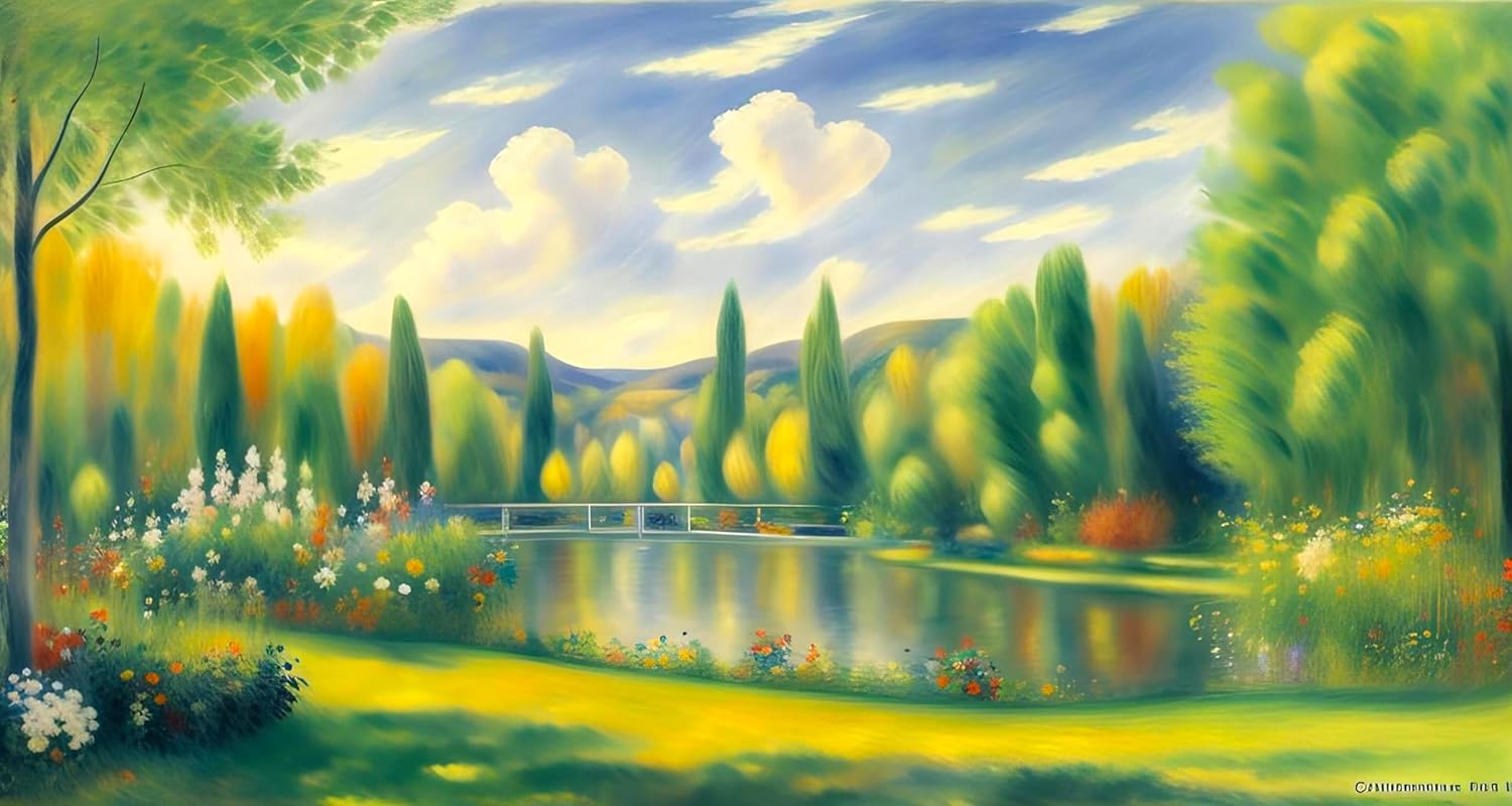 MUT ZUR KUNST - Ein impressionistischer Traum aus der Galerie Schöne Künste - Wandbild Kollektion Haus am See #15 - Fine Art hochwertiger Kunstdruck - Aufhängefertig Keilrahmen Holz - Panorama 40x20