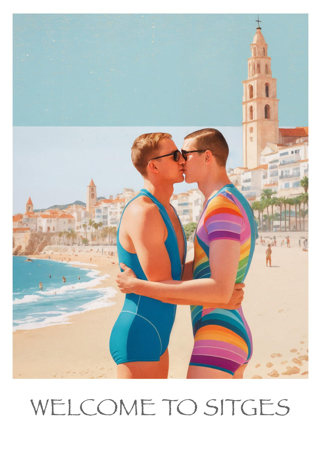 GALERIE SCHÖNE KÜNSTE - Best of Poster #1 - 2 Gay Premium Poster aufregendes Bundle Top-Preis - Schwule Paare in Paris und nostalgisch am Strand in Sitges - Jedes Poster ohne Rahmen 50x70 cm